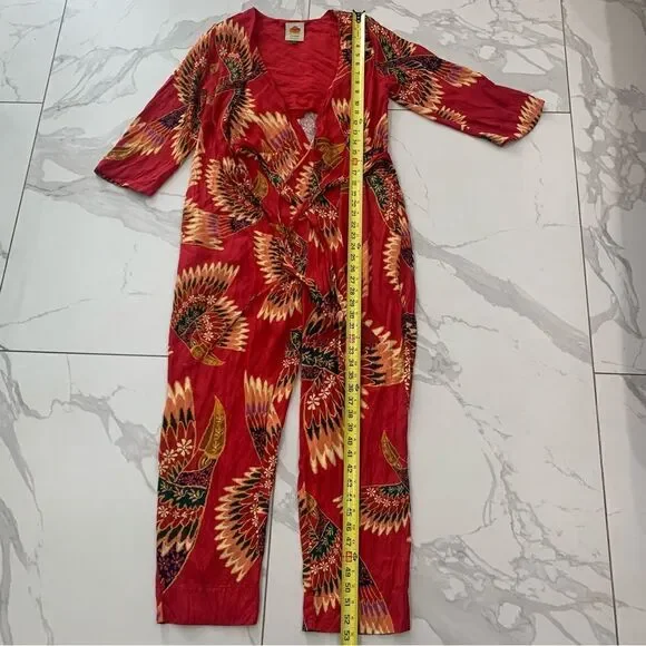 FARM Rio Jumpsuit Women Small Red Wonderful Deep V-Neck toucans Crop Ajustable - Picture 7 of 12